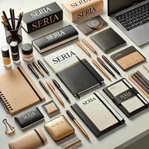 セリアの便利な文房具が、清潔でモダンなデスクの上に整然と並べられた写真。シンプルで実用的なデザインが特徴。