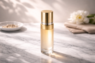 銀座の美容鍼灸院が開発した高級エイジングケア美容液、ハリッチプレミアムリッチプラスのボトルイメージ。